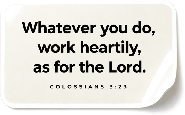 Sticker: Whatever you do, work heartily, as for the Lord. Colossians 3:23