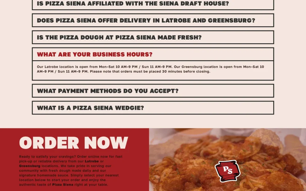 Pizza Siena website
